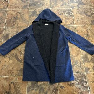 Marine Layer Women's Sz M Wren Two Ply Hooded Cardigan Jacket Open Front Blue